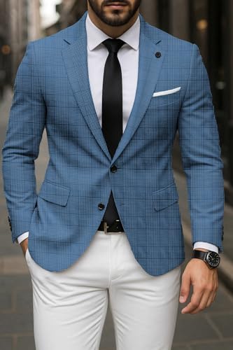 Men's Blazer Casual Checked Suit Jacket Slim Fit Two Buttons Business Lightweight Sport Coats2