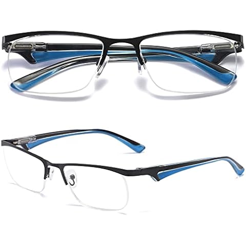 MAGIMODAC Anti Blue Light Reading Glasses Metal Half Frame Rim Readers Glasses for Men and Women Fashion (2.0, Blue) Cover