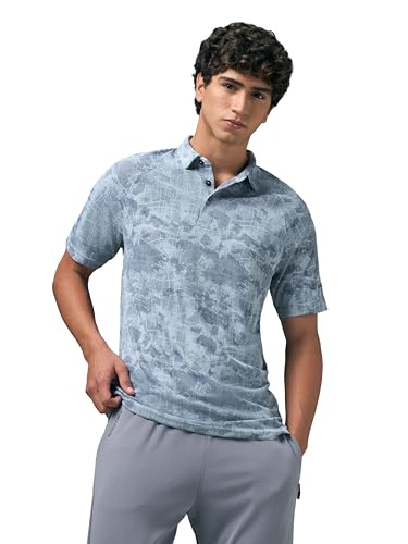Image of TECHNOSPORT Mens Slim Fit All Over Print Half Sleeve Polo T-Shirt with UPF50+, Quick Dry for Regular Use