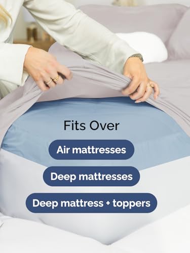 Image of Extra Deep King Fitted Sheet - Single Fitted Sheet Only - Light Grey | Easily Fits 18 inch to 24 inch Mattress, Soft, Wrinkle Free, Breathable & Comfy, Extra Deep Pockets Hotel Luxury Fitted Sheet