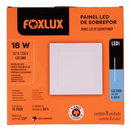 Amazon.com.br: Foxlux Painel LED Quadrado Sobrepor 18W 6500K Biv