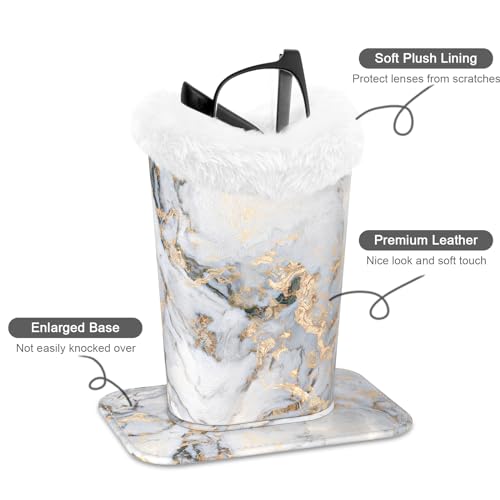 Image of Eyeglasses Holder,Plush Lined PU Leather Pattern Stand Case with Magnetic Base,Unisex for Women Men