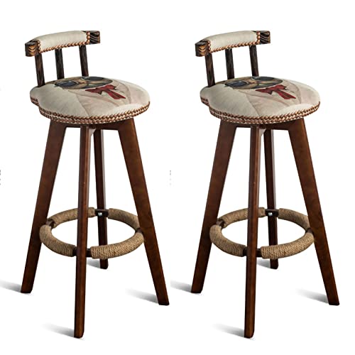 XHALERY Taburete De Bar, Juego De 2 Sillas Altas De Bar Taburetes Altos De Madera Retro Taburetes De Mostrador De Cocina con...