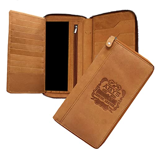ABYS Funda de piel auténtica con protección RFID para pasaporte, unisex, color marrón, cartera de viaje, chequera, funda para pasaporte para 4 pasaportes, color marrón, talla única, clásico, Beige