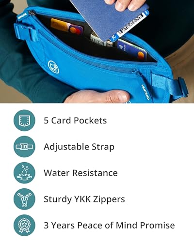 Image of Vantamo Money Belt with RFID For Men & Women, Hidden Passport Holder for Travel, 2 Compartment Travel Fanny Pack for Women Anti Theft