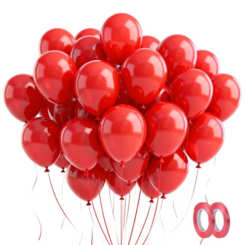100 Stück Luftballons Rot Latexballons mit Bändern 12 Zoll für Geburtstagsdeko Hochzeit und Party Deko