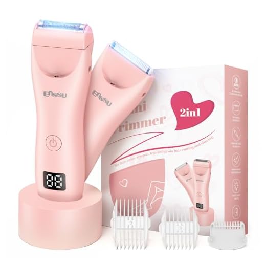 ENSSU Aparador de biquíni elétrico rosa para mulheres – 2 em 1 à prova d'água pelos pubianos e barbeador brasileiro com tela de LED, 3 pentes e bolsa de viagem (Cor-de-rosa)
