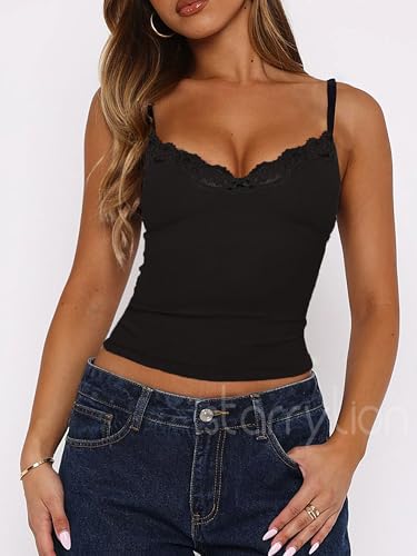 Starryion Women Sexy Deep V Neck Lace Tank Top with Built in Shelf Bra Push Up Summer Going Out Tops 20253