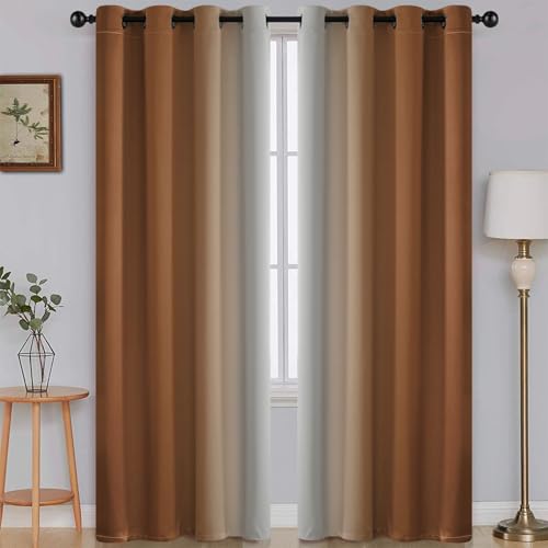 Image of SimpleHome Ombre Burnt Orange to Grey White Curtains for Living Room 52x84L | Room Darkening Curtains for Bedroom,Gradient Light Blocking Curtain,Thermal Insulated Grommet Window Drapes,2 Panels,84 Inch