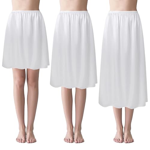 BABEYOND Damen Halbslip Weicher Elastischer Bund Langer Unterrock für Kleider 3-teiliges Set Weiß Größe L