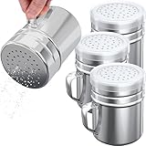 CUSINIUM 10oz Stainless Steel Salt Pepper Dredge Shakers - With Plastic Cap -...