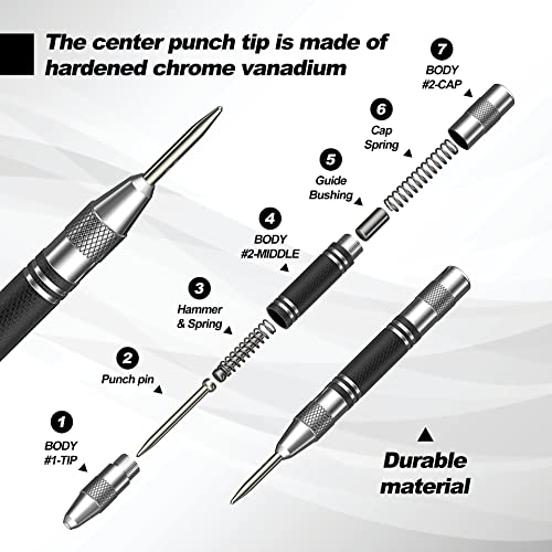 image for Glieskir 2 Pack Automatic Center Punch, 5 inch Heavy Duty Steel Spring