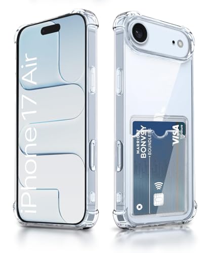 Image of WOW IMAGINE Transparent Back Cover Case for iPhone 17 Air | Flexible Built-in Slim Card Pockets Wallet | 360 Camera Protection TPU | Soft Silicone Mobile Cover - Transparent