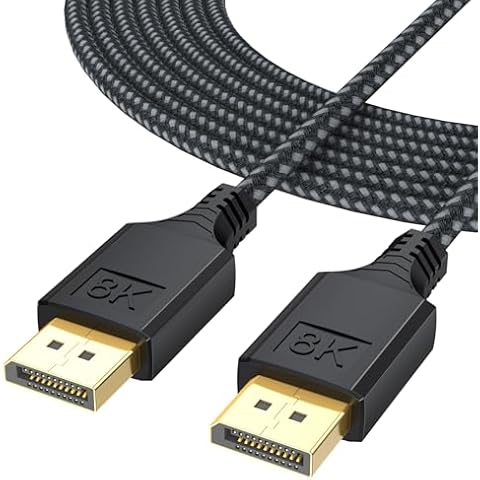 DteeDck DisplayPort 1.4 Cable 10ft, Display Port DP Cables (8K@60Hz, 4K@144Hz, 2K@165Hz, 1080P@240Hz, 32.4Gbps) 10 ft Long Cord Braided for Monitor Computer PC Gaming Laptop TV Cover