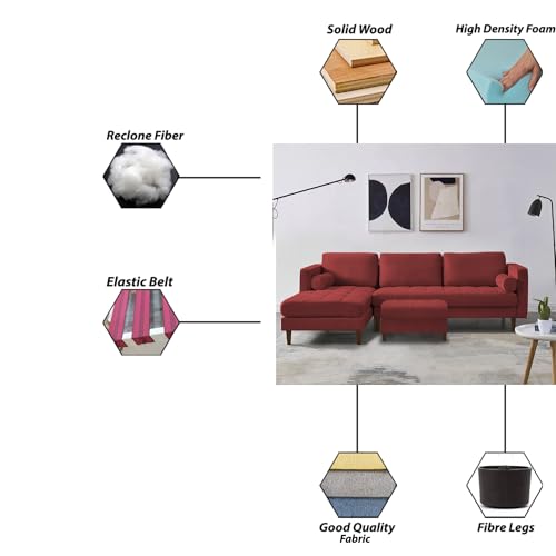 Image of Lezra LHS 4 Seater L Shape Sofa Set with Center Table for Living Room (Maroon Fabric) Premium Fabric Sofa