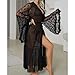 Robes,Womens Sexy Maxi Sheer Mesh Robe Fashion Heart Printed Bell Sleeves Silk Bathrobe Elegant Lace Trim Bride Party Robes