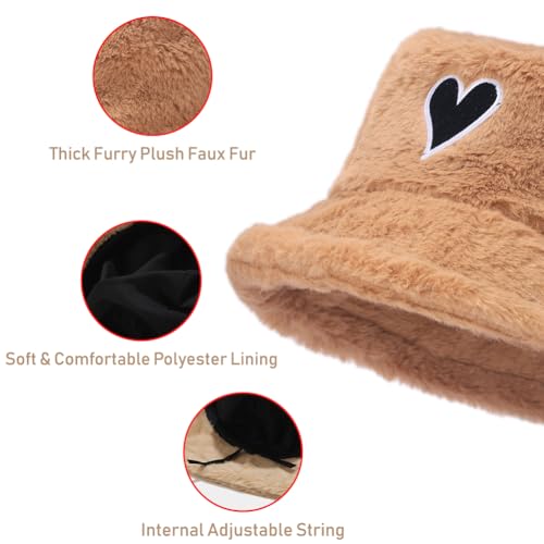 Image of Bucket Hat Women Furry Fuzzy Bucket Hats for Ladies, Winter Warm Fluffy Plush Faux Fur Hat for Women