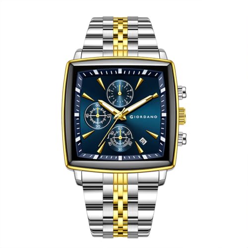 Image of Giordano Multi Function Watch for Men with Square Dial, Stainless Steel Strap and Date Display