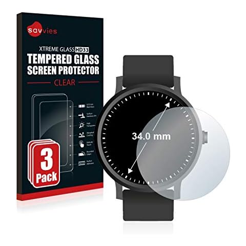 Savvies 3X Schutzglas kompatibel mit Armbanduhren (Kreisrund, ø: 34 mm) Panzerglasfolie Hartglas 9H - Anti-Fingerprint, Display-Schutzfolie Cover
