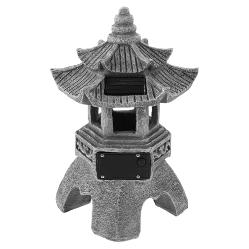 Angoily Lanterne Solaire Pagode Résine Design Zen pour Jardin Extérieur Statue Décorative Japonaise pour Parc Cour et Paysage sans Câblage Lampe Écologique Solaire