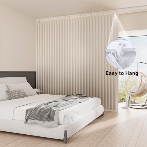 Image of Ceiling Mount Room Divider Curtains,Track Sets for Room Separation,Beige | Ceiling mount track set included,Blackout curtains thermal insulated & noise reduction fabric,For bedroom room partition