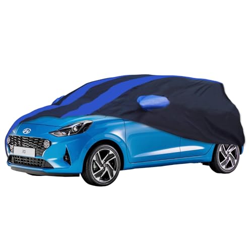 Image of Allextreme HI5002 Car Body Cover Compatible with Hyundai Old i10 Custom Fit Dustproof UV Heat Resistant Indoor Outdoor Body Protection (Navy Blue & Blue with Mirror)