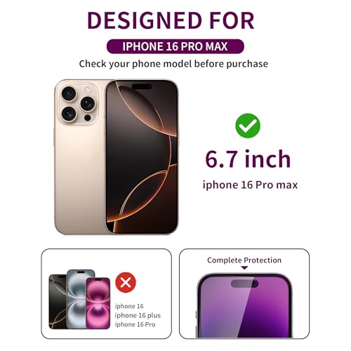 Image of 2 Pack Privacy Screen Protector for iPhone 16 Pro Max Tempered Glass 6.9inch Private Saver Anti-Spy Eye Protection Anti-Scratch Full Coverage