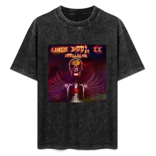Photo de Men's Fashion Antique Wash Shirt Amon Duul II Duulirium Rock Germany Band Unisex Antique Wash T-Shirts Black M