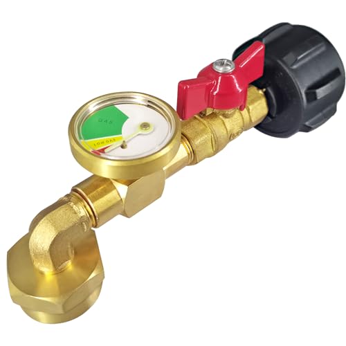 Upgraded Propane Refill Adapter 20lb to 1lb Converter with ON-Off Control Valve and Gauge, QCC1/Type1 Propane Refill Adapter 90-Degree Elbow Design, Propane Adapter for Camping Gas Grill