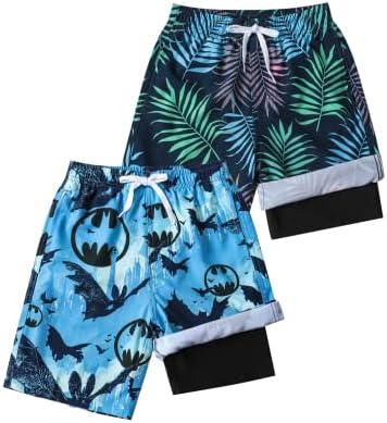 Rolimaka 2 Pack Boys Swim Trunks with Boxer Brief Liner Quick Dry Bathing Suit Compression Swimwear 2pack SetA 5/6