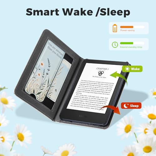 Image of CoBak Case for 6 inch E-Reader - PU Leather Smart Cover with Auto Sleep /Wake & Hand Strap, not Compatible with Kobo Clara,Tranquil Bloom