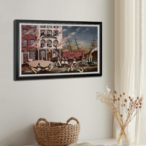 Impression sur toile Fire at Mermaid Inn Ralph Eugene Cahoon cadre suspendu - 3