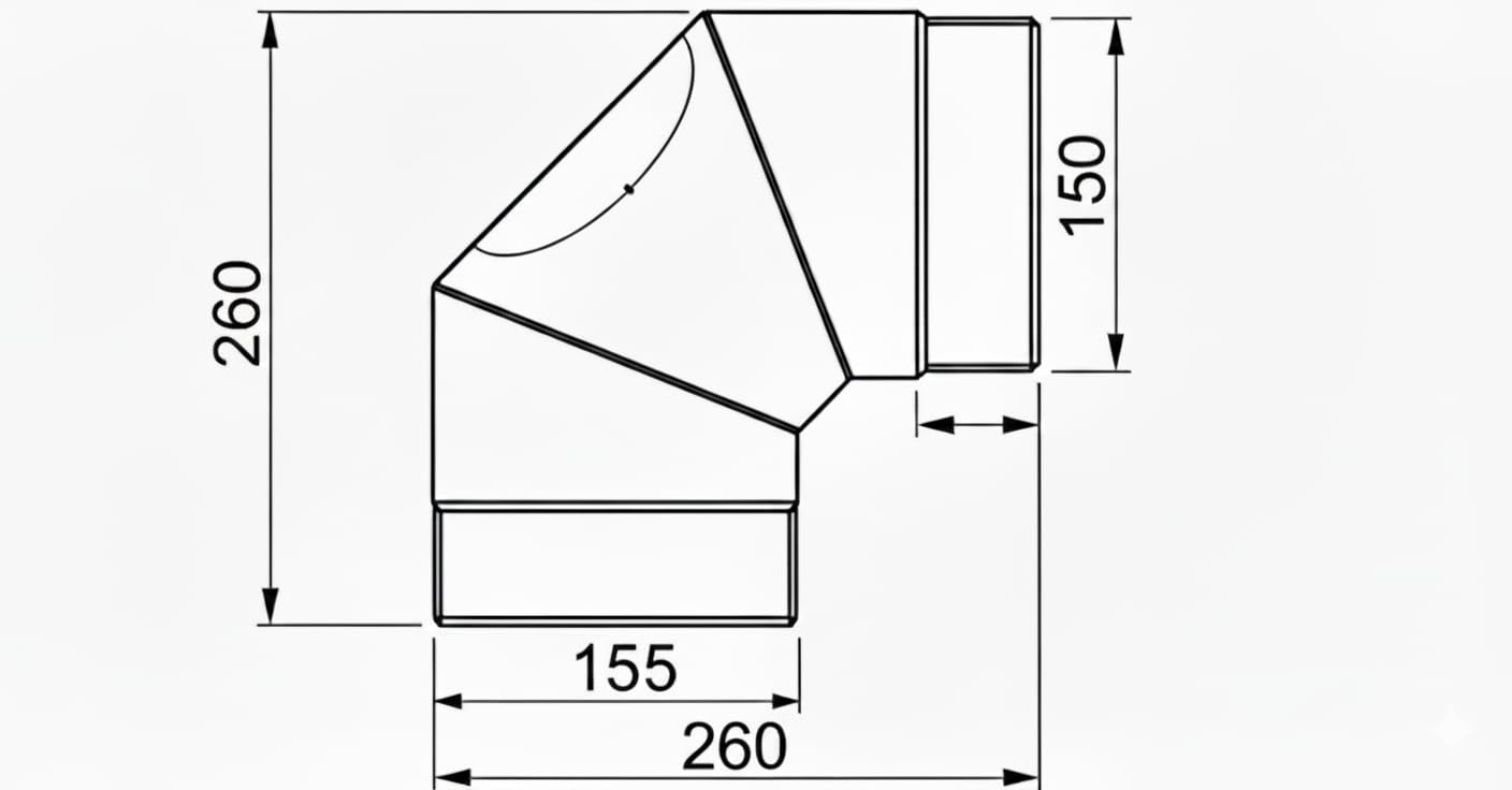Ginocchia regolabile a 90°, 3 segmenti, diametro 150 mm, rivestimento resistente al calore, resistente al calore, durevole, per camino, stufa, caldaia, camino, sistema di scarico