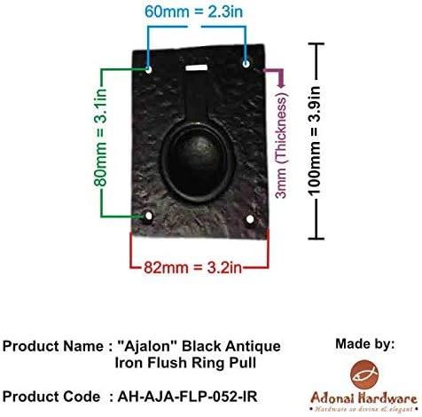 Adonai Hardware "Ajalon Black Antique Iron Flush Ring Pull (Supplied as 2 Pieces per Pack)