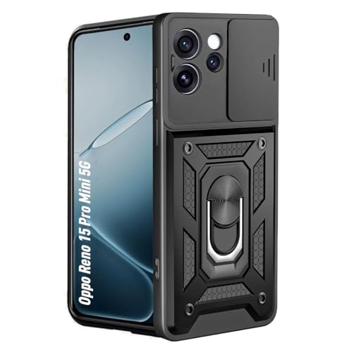 Image of Tough Armor Bumper Back Cover Case for Oppo Reno 15 Pro Mini 5G | Sliding Camera Cover, Kickstand & Ring Holder 360 Degree Protection Back Cover Case for Oppo Reno 15 Pro Mini 5G - Black