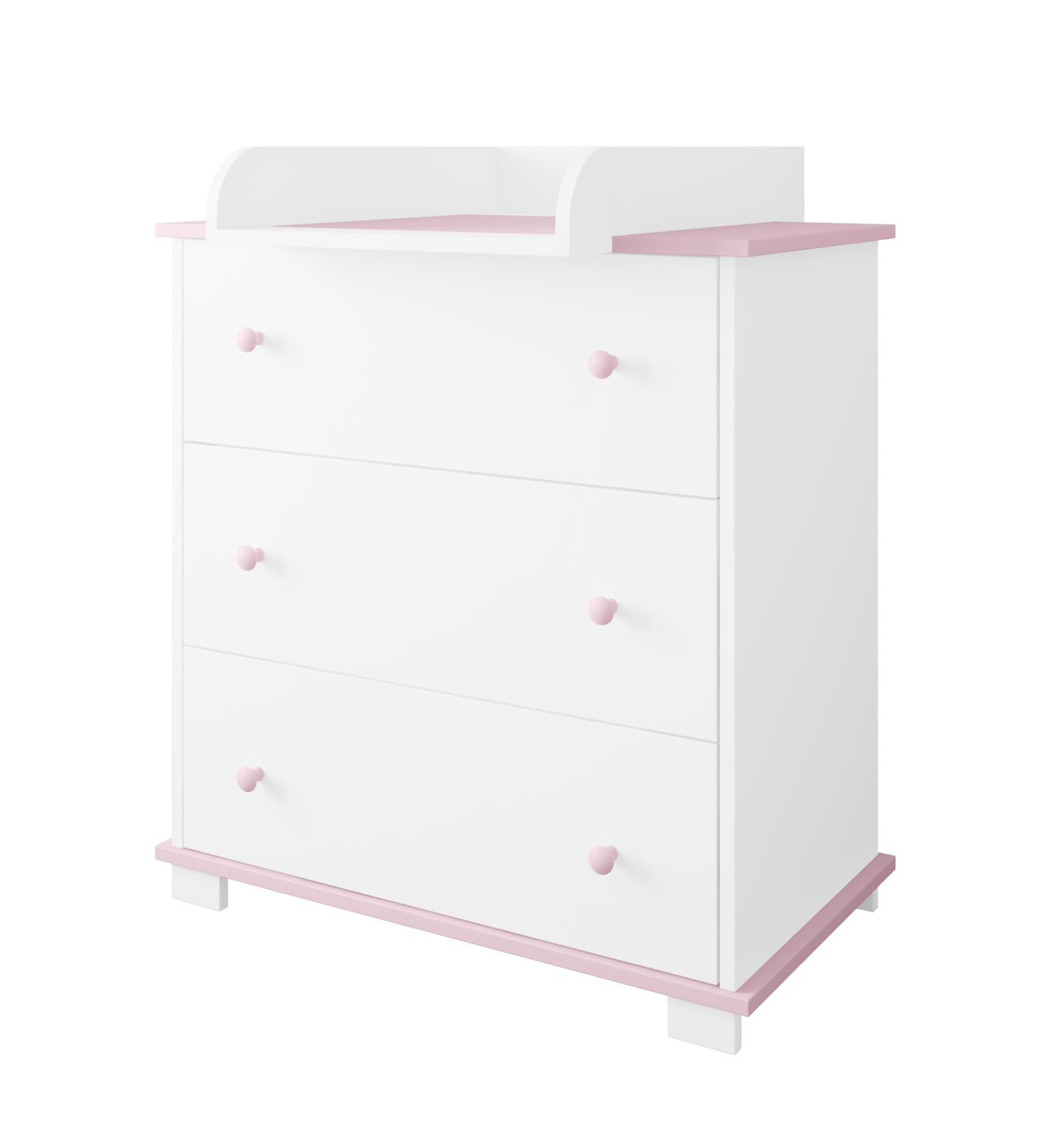 zee Cómoda Cambiador para Bebé Rosa 83 x 49 x 87 cm Classic con 3 Cajones Cambiador Extraíble Guías Telescópicas Tiradores y Patas de Madera de Pino