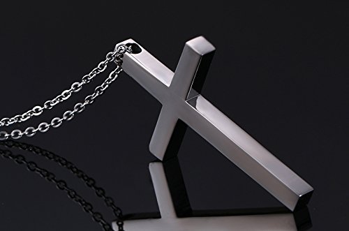 Image of Reve Simple Stainless Steel Silver Tone Cross Pendant Necklace for Men Women, 18'' Chain