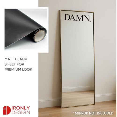 Image of Sticker for Glass & Mirrors| Minimal Vinyl Decal for Bedroom Bathroom & Cafe | Self-Adhesive Waterproof Quote Mirror Sticker | Aesthetic Decals (Damn., Medium, Matt Black)