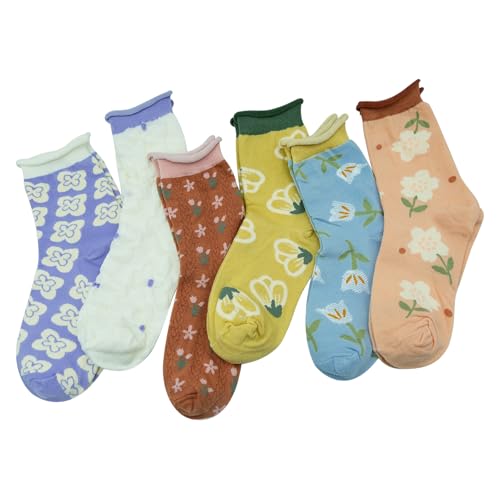 Image of 6 Pairs Women Ruffle Striped Socks for Women,Cute Vintage Frilly Ankle Socks