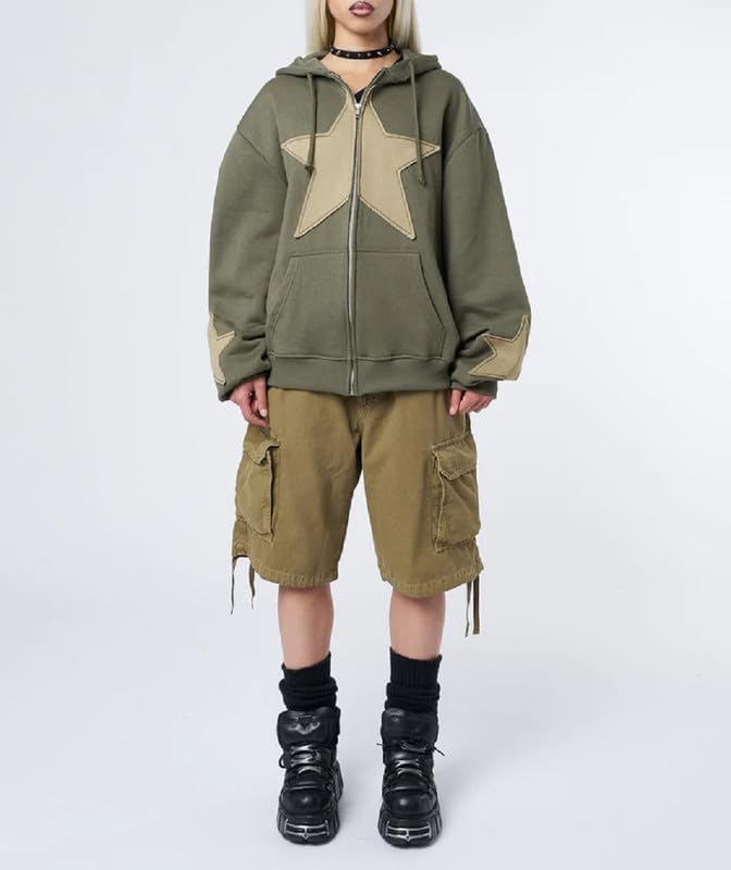 ROAONOCOMO Women Y2K Zip Up Hoodie Star Printed Oversized Sweatshirts Fairy Grunge Graphic Hooded Jacket Harajuku Streetwear - Image 6