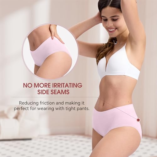 BAMBOO COOL Women's Underwear Mid Waisted Brief Ladies Seamless Panties Moisture Wicking Stretchy Full Coverage 5 Pack3