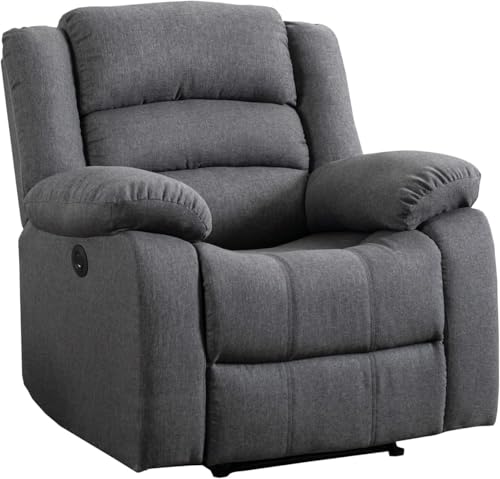 Image of EBELLO Classic Power Recliner Chair, Oversized Electric Overstuffed Chair with Soft Cushion and Back, Sofa with Comfortable Armchair, Gray