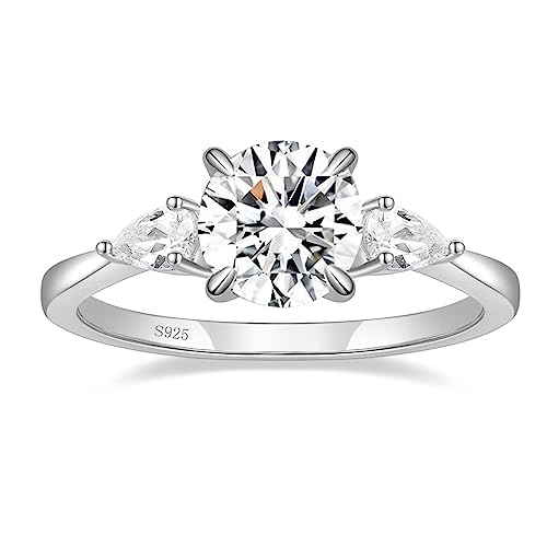 2 CT Moissanite Engagement Rings for Women D Color VVS1 Clarity 925 Sterling Silver Solitaire Round Cut 3-Stone Wedding Stunning Promise Rings for Her Size 3-11