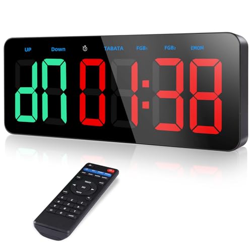 PELLOR Temporizador Multifunción para Gimnasio - Grand 3' Digital Reloj de Pared, Cronómetro LED con Modos Tabata/FGB/EMOM, 5 Niveles Brillo, Cuenta Regresiva/Progressiva, Portátil para Fitness/MMA