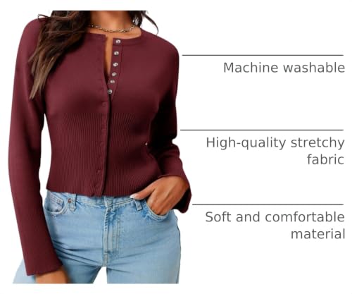 Image of Saodimallsu Womens Cropped Sweaters Cardigan | Button Down,Long Sleeve,V Neck,Ribbed Knit,Slim Fit ,Pullover Crop Tops