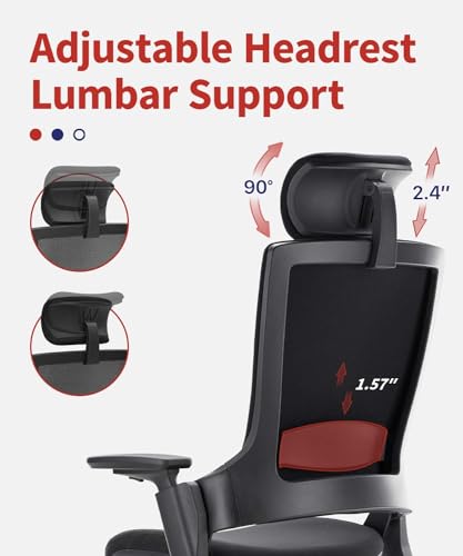 Image of CLATINA Ergonomic High Swivel Executive Chair Fabric Mesh Office Tables Chair with Adjustable Height Head 3D Arm Rest Lumbar Support and Upholstered Back for Home Office Conference Black