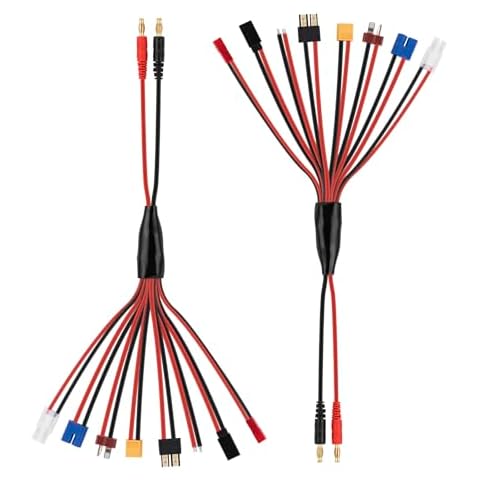 SIM&NAT RC Lipo Battery Charger Adapter Connector Splitter Cable, 8 in 1 Octopus Convert Wire to 4.0mm Banana Plug Compatible with TRX, Tamiya, EC3, JST, Futaba, XT60, T- Dean, Pack of 2 Cover