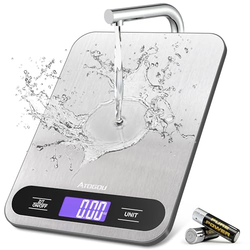 Atogou Food Scale, 33lb/ 15kg Digital Kitchen Scale with Full View LCD Display, Durable Stainless Steel Surface, for Cooking, Baking, Meal Prep Black