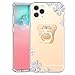 Produktbild COTDINFOR Samsung Galaxy A50 Hülle Spiegel Make-up Diamond Handyhülle für Mädchen Bling stoßfest Ring Schnalle Kickstand TPU Schutzhülle Etui für Samsung Galaxy A50 Flower with Ring Mirror Gold.