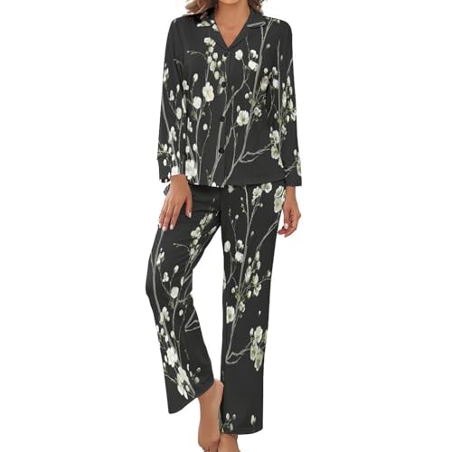 Pyjama femme col revers boutonné et pantalon à taille élastique